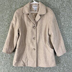 Cabin Creek Jacket Petite Women 8P Oatmeal Wool Button Up Shaped Car Coat Cozy